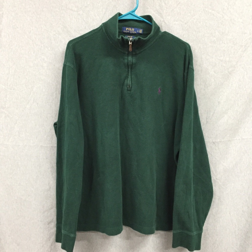 Polo Ralph Lauren Mens Estate Rib Quarter Zip Pullover Green Large Purple Pony